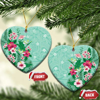 Hawaii Tropical Flowers Ceramic Ornament Polynesian Tattoo Mint Green LT05 Heart Green - Polynesian Pride