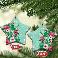 Hawaii Tropical Flowers Ceramic Ornament Polynesian Tattoo Mint Green LT05 Star Green - Polynesian Pride