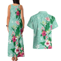 Hawaii Tropical Flowers Couples Matching Tank Maxi Dress and Hawaiian Shirt - Polynesian Tattoo Mint Green LT05 - Polynesian Pride