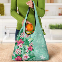 Hawaii Tropical Flowers Grocery Bag Polynesian Tattoo Mint Green LT05 - Polynesian Pride