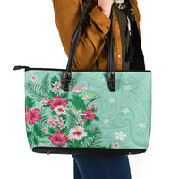 Hawaii Tropical Flowers Leather Tote Bag Polynesian Tattoo Mint Green LT05 - Polynesian Pride