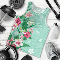 Hawaii Tropical Flowers Men Tank Top Polynesian Tattoo Mint Green LT05 - Polynesian Pride