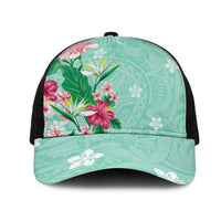 Hawaii Tropical Flowers Mesh Trucker Cap Polynesian Tattoo Mint Green LT05 One Size Black Green - Polynesian Pride