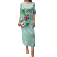 Hawaii Tropical Flowers Puletasi Polynesian Tattoo Mint Green LT05 Long Dress Green - Polynesian Pride