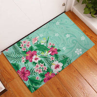 Hawaii Tropical Flowers Rubber Doormat Polynesian Tattoo Mint Green LT05 - Polynesian Pride
