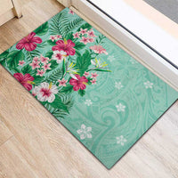 Hawaii Tropical Flowers Rubber Doormat Polynesian Tattoo Mint Green LT05 - Polynesian Pride