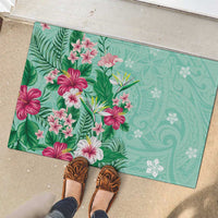 Hawaii Tropical Flowers Rubber Doormat Polynesian Tattoo Mint Green LT05 - Polynesian Pride