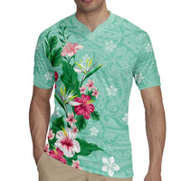 Hawaii Tropical Flowers Rugby Jersey Polynesian Tattoo Mint Green LT05 - Polynesian Pride