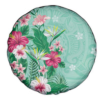 Hawaii Tropical Flowers Spare Tire Cover Polynesian Tattoo Mint Green LT05 - Polynesian Pride