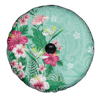 Hawaii Tropical Flowers Spare Tire Cover Polynesian Tattoo Mint Green LT05 - Polynesian Pride