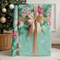Hawaii Tropical Flowers Wrapping Paper Polynesian Tattoo Mint Green LT05 - Polynesian Pride
