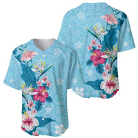 Hawaii Tropical Flowers Baseball Jersey Polynesian Tattoo Sky Blue