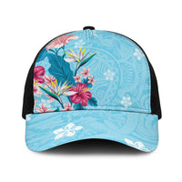 Hawaii Tropical Flowers Baseball Net Cap Polynesian Tattoo Sky Blue LT05 One Size Black Blue - Polynesian Pride