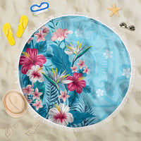 Hawaii Tropical Flowers Beach Blanket Polynesian Tattoo Sky Blue LT05 One Size 150cm Blue - Polynesian Pride