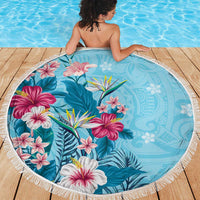 Hawaii Tropical Flowers Beach Blanket Polynesian Tattoo Sky Blue LT05 - Polynesian Pride