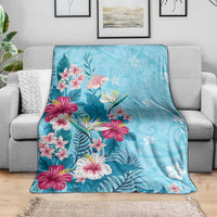 Hawaii Tropical Flowers Blanket Polynesian Tattoo Sky Blue LT05 - Polynesian Pride