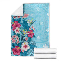 Hawaii Tropical Flowers Blanket Polynesian Tattoo Sky Blue LT05 - Polynesian Pride