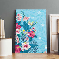 Hawaii Tropical Flowers Canvas Wall Art Polynesian Tattoo Sky Blue LT05 - Polynesian Pride
