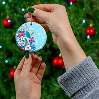 Hawaii Tropical Flowers Ceramic Ornament Polynesian Tattoo Sky Blue LT05 - Polynesian Pride