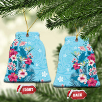 Hawaii Tropical Flowers Ceramic Ornament Polynesian Tattoo Sky Blue LT05 Bell Flake Blue - Polynesian Pride