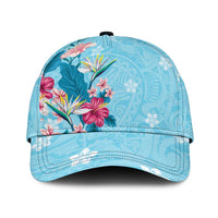 Hawaii Tropical Flowers Classic Cap Polynesian Tattoo Sky Blue LT05 Universal Fit Blue - Polynesian Pride