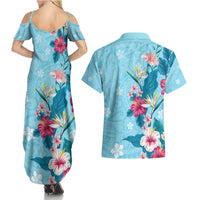 Hawaii Tropical Flowers Couples Matching Summer Maxi Dress and Hawaiian Shirt - Polynesian Tattoo Sky Blue LT05 - Polynesian Pride