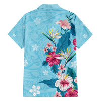 Hawaii Tropical Flowers Family Matching Puletasi and Hawaiian Shirt Polynesian Tattoo Sky Blue LT05 - Polynesian Pride