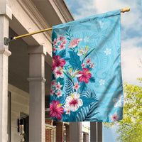 Hawaii Tropical Flowers Garden Flag Polynesian Tattoo Sky Blue LT05 House Flag Blue - Polynesian Pride
