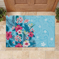 Hawaii Tropical Flowers Rubber Doormat Polynesian Tattoo Sky Blue LT05 Blue - Polynesian Pride