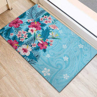 Hawaii Tropical Flowers Rubber Doormat Polynesian Tattoo Sky Blue LT05 - Polynesian Pride