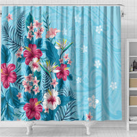 Hawaii Tropical Flowers Shower Curtain Polynesian Tattoo Sky Blue