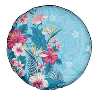 Hawaii Tropical Flowers Spare Tire Cover Polynesian Tattoo Sky Blue LT05 - Polynesian Pride