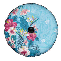 Hawaii Tropical Flowers Spare Tire Cover Polynesian Tattoo Sky Blue LT05 - Polynesian Pride