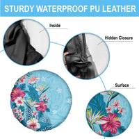 Hawaii Tropical Flowers Spare Tire Cover Polynesian Tattoo Sky Blue LT05 - Polynesian Pride