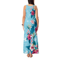 Hawaii Tropical Flowers Tank Maxi Dress Polynesian Tattoo Sky Blue LT05 - Polynesian Pride