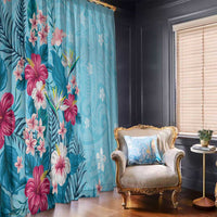 Hawaii Tropical Flowers Window Curtain Polynesian Tattoo Sky Blue LT05 - Polynesian Pride