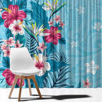 Hawaii Tropical Flowers Window Curtain Polynesian Tattoo Sky Blue LT05 - Polynesian Pride