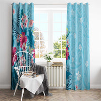 Hawaii Tropical Flowers Window Curtain Polynesian Tattoo Sky Blue LT05 - Polynesian Pride