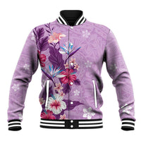 Hawaii Tropical Flowers Baseball Jacket Polynesian Tattoo Lavender LT05 Unisex Lavender - Polynesian Pride