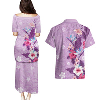 Hawaii Tropical Flowers Couples Matching Puletasi and Hawaiian Shirt Polynesian Tattoo Lavender LT05 - Polynesian Pride