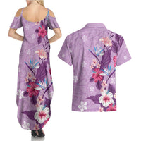 Hawaii Tropical Flowers Couples Matching Summer Maxi Dress and Hawaiian Shirt Polynesian Tattoo Lavender LT05 - Polynesian Pride