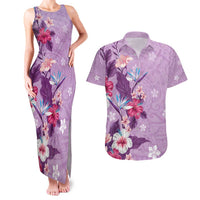 Hawaii Tropical Flowers Couples Matching Tank Maxi Dress and Hawaiian Shirt Polynesian Tattoo Lavender LT05 Lavender - Polynesian Pride