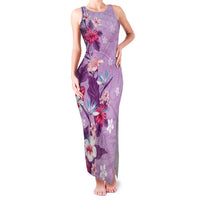 Hawaii Tropical Flowers Family Matching Tank Maxi Dress and Hawaiian Shirt Polynesian Tattoo Lavender