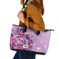 Hawaii Tropical Flowers Leather Tote Bag Polynesian Tattoo Lavender LT05 Lavender - Polynesian Pride