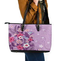 Hawaii Tropical Flowers Leather Tote Bag Polynesian Tattoo Lavender LT05 - Polynesian Pride