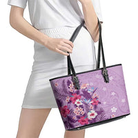 Hawaii Tropical Flowers Leather Tote Bag Polynesian Tattoo Lavender LT05 - Polynesian Pride