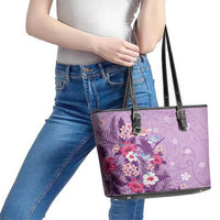 Hawaii Tropical Flowers Leather Tote Bag Polynesian Tattoo Lavender LT05 - Polynesian Pride