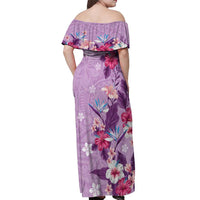 Hawaii Tropical Flowers Off Shoulder Maxi Dress Polynesian Tattoo Lavender LT05 - Polynesian Pride