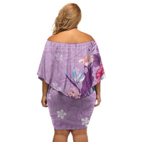 Hawaii Tropical Flowers Off Shoulder Short Dress Polynesian Tattoo Lavender LT05 - Polynesian Pride
