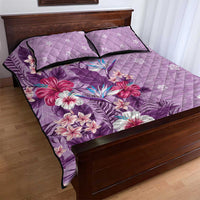 Hawaii Tropical Flowers Quilt Bed Set Polynesian Tattoo Lavender